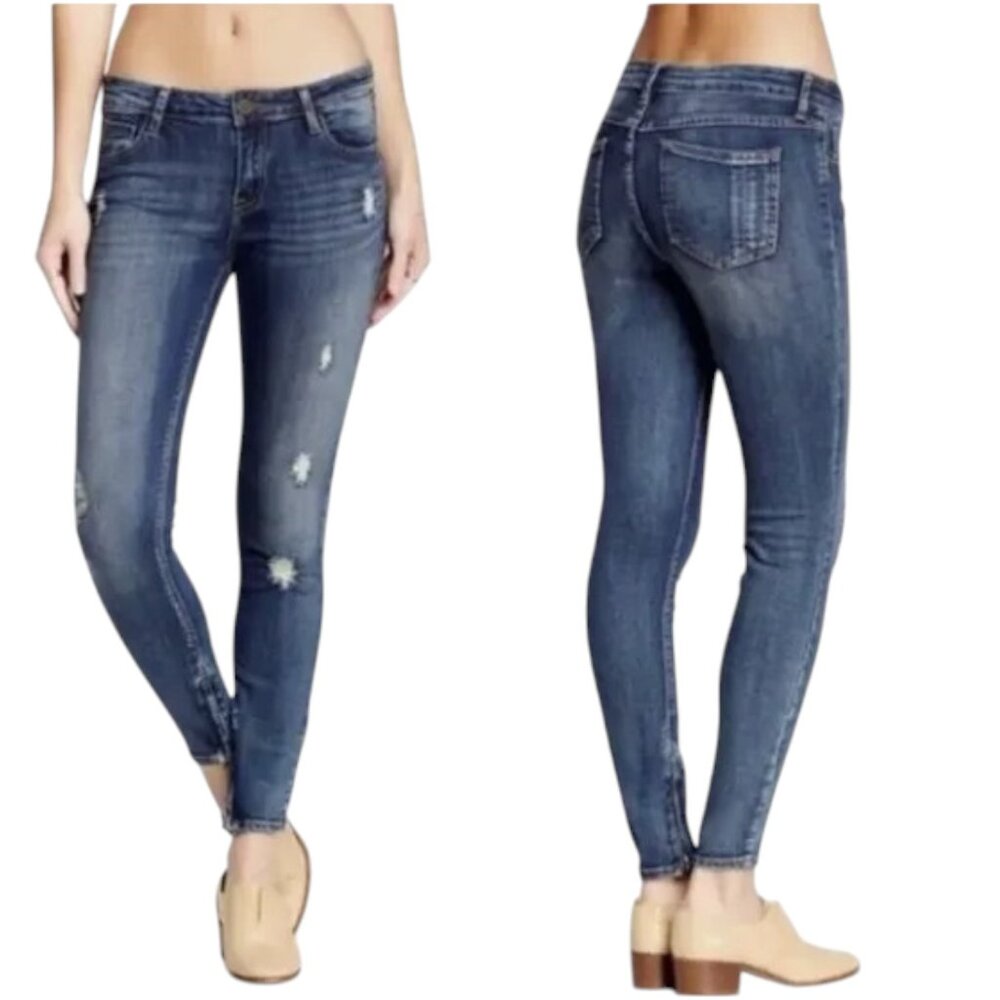 Pistola Med Wash Midrise Distressed Denim Ankle Zip Skinny Jeans Womens Size 27